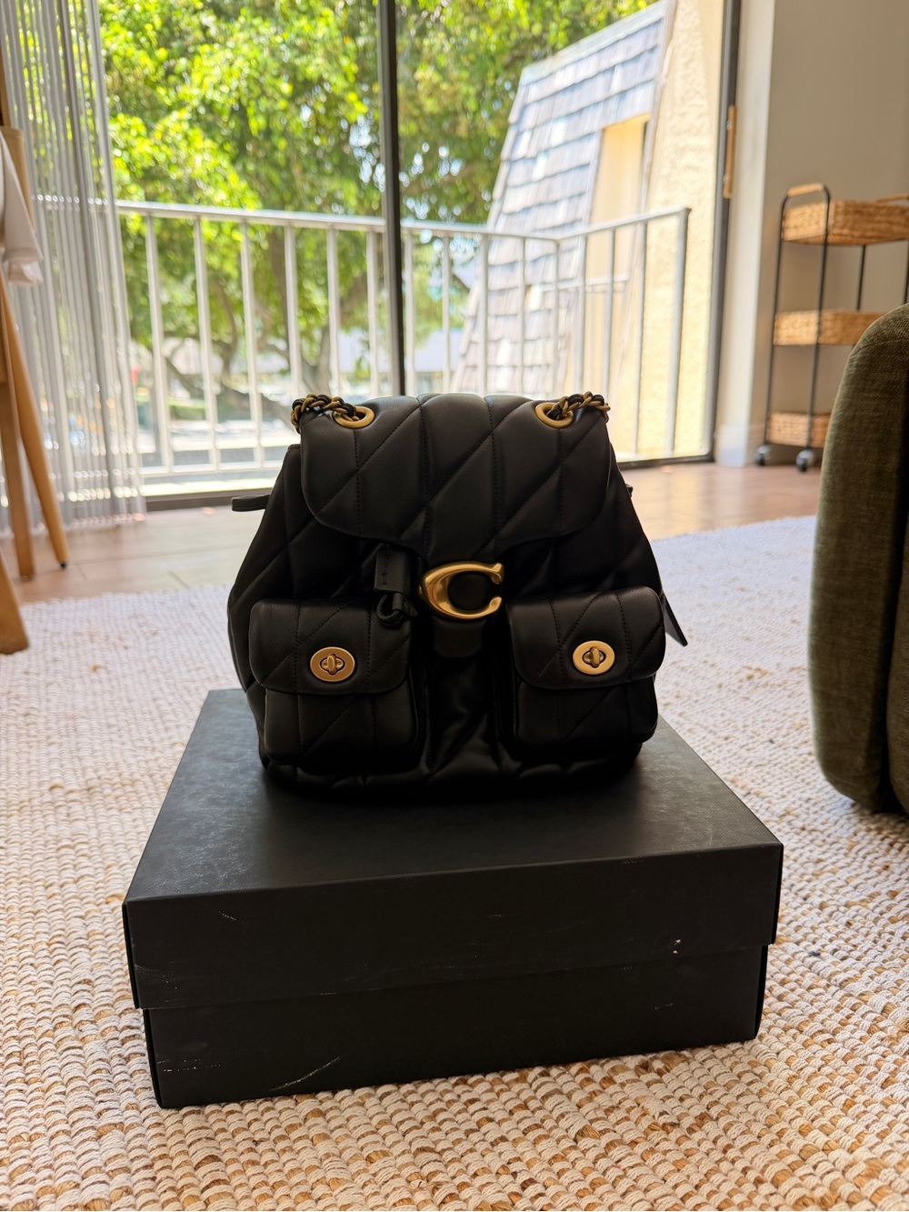 Coach Black Quilted Leather Backpack with Gold Hardware